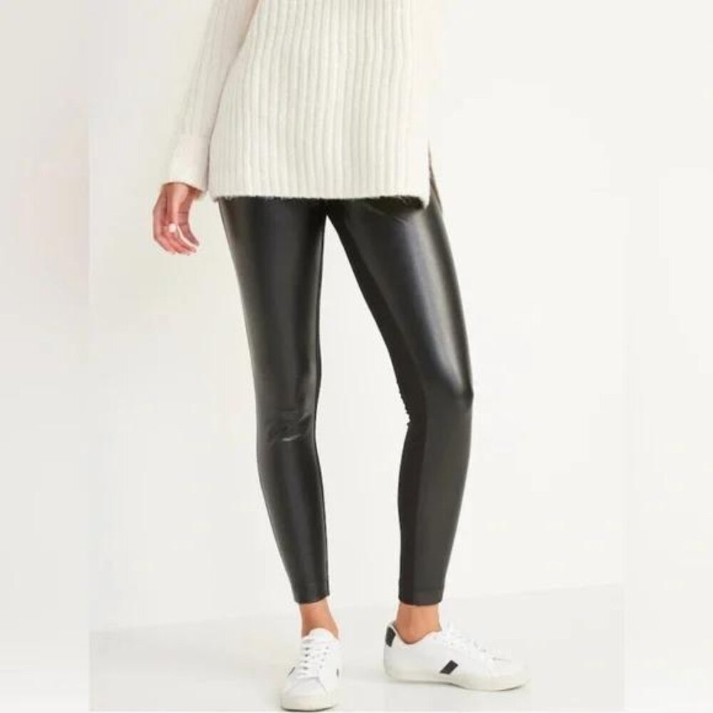 NWT Old Navy High-Waisted Faux-Leather Front-Panel Leggings - Picture 2 of 8